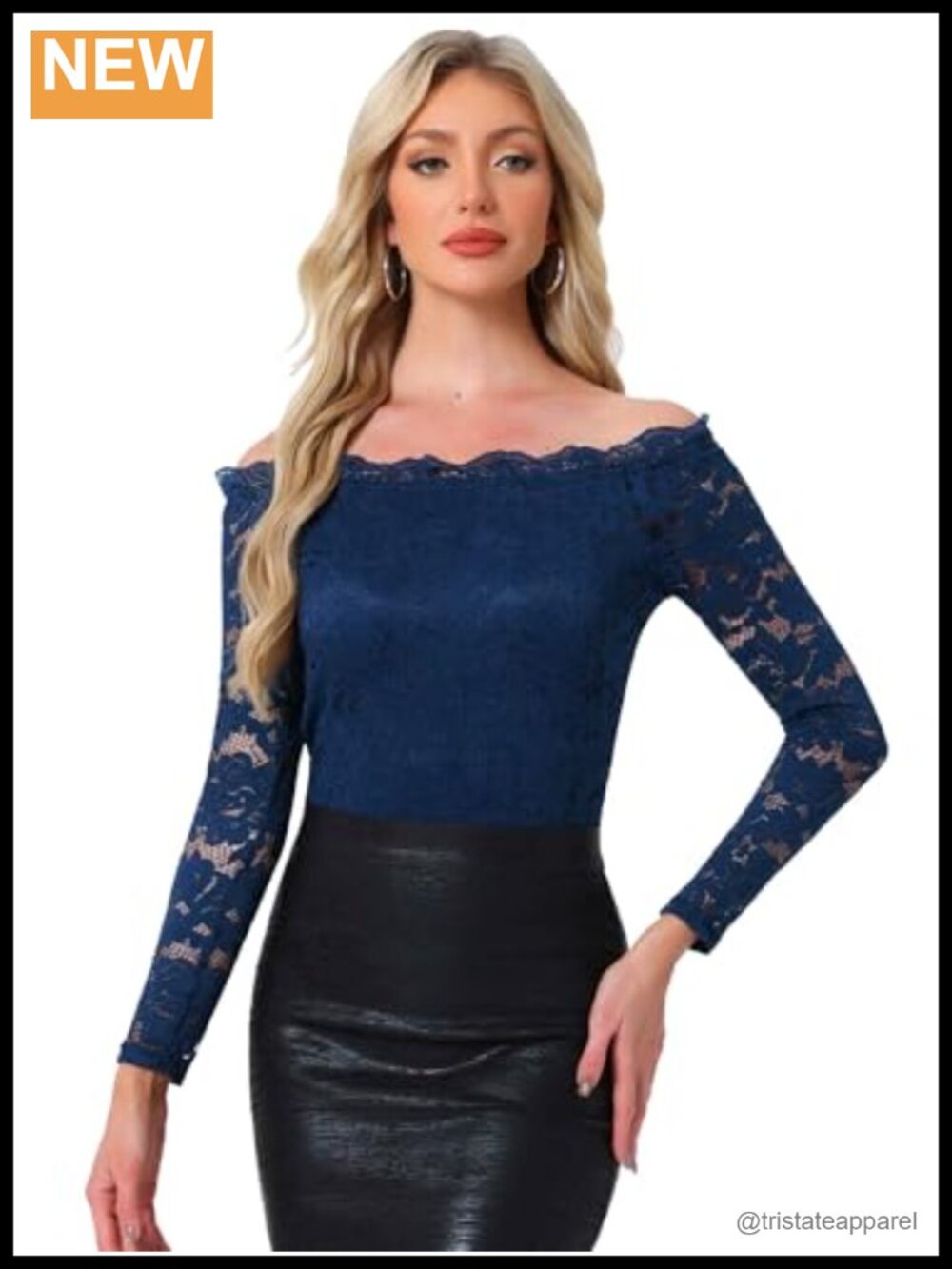 Off Shoulder Lace Top Sheer Long Sleeve Slim Fit Blouse
